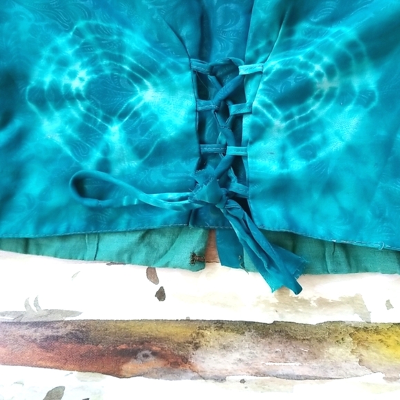 BEAUTIFUL Embroidery Beaded Ethnic Turquoise Silk SS Vintage Crop Top Jacket - Picture 15 of 16